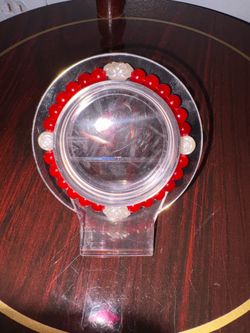 Red Beaded Stretch Bracelet w/ Pearl Flower Beads