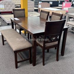 Dining Table Set (Table + 4 Chairs + Bench)