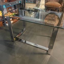 Modern Glass Top Chrome Metal Desk