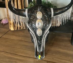 Decorated Bull Skull Wall Decor
