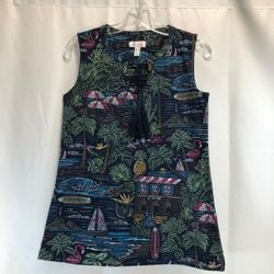 Denim & Co. Printed Perfect Jersey Tank with Tassle Trim