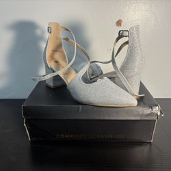 Idifu Women’s High Heels Silver Glitter 8.5