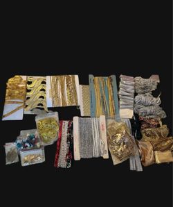 Vintage & Contemporary Metallic Gold Metal Laces, Trims, Remnant Lace & Trim Lot