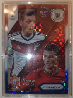 Cristiano / Portugal Mesut / Germany Red White Blue Power Plaid Prizm Panini Card (Read Description)