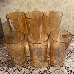 6 Vintage Iridescent Marigold Depression Glass Tumblers