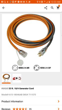 Ridgid 24ft 10/4 generator cord