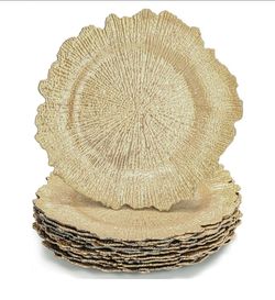 New Gold Charger Plates, 12.7" Round Plastic Reef Plate Chargers with Flora Reef Design for weddings