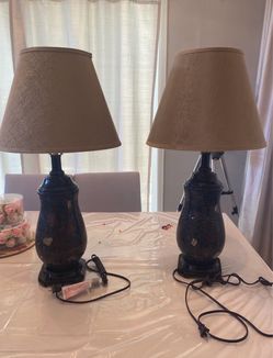 Pair of Dark brown glass mosaic Table Lamps with Shades