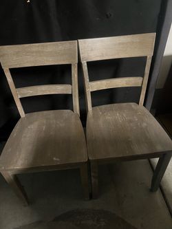 Set of 2 Weathered Gray Wooden Dining Chairs