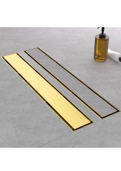 Linear Shower Drain, 24 Inch Brushed Gold 304 Stainless Steel Shower Drain with Tile Insert Panels, Rectangle Shower Floor Drain with Adjustable Feet,