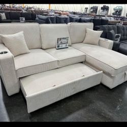 Corduroy Sofa Bed /usb/storage Chaise / No Showroom 
