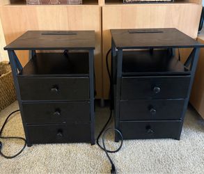 Side tables with charging station , fabric drawers