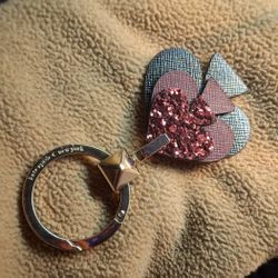 AUTHENTIC Kate Spade Leather Stacked Spades Key Fob Black Cherry Glitter 