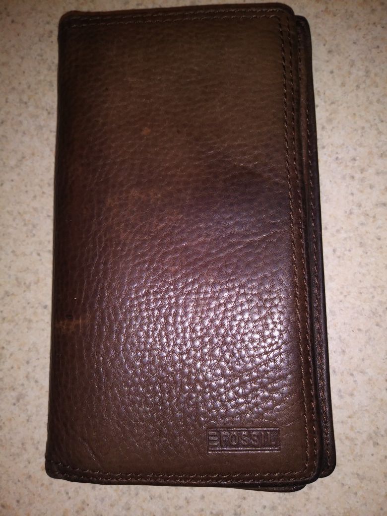 Fossil Brown Leather Checkbook Wallet