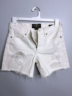 Lucky Brand The Boyfriend Denim Shorts White Distressed Raw Hem Women's  0