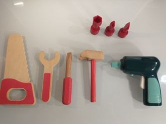 Pretend Play Toy Tool Lot: 4 Melissa & Doug Wooden Tools + Battat Power Drill