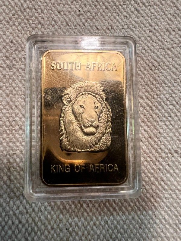 P10A Suid-Afrika Krugerrand, Fyngoud 100 Mils .999 Fine - Novelty Gold Clad Bar