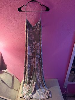 Long Green floral dress with slit