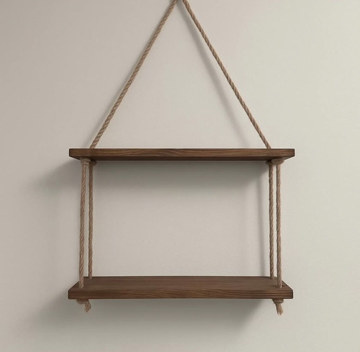 Rustic Hanging Rope Shelf – 2-Tier Wood Wall Shelf