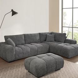 Grey Lien Sofa Sectional With Ottoman 🔥buy Now pay Later 
