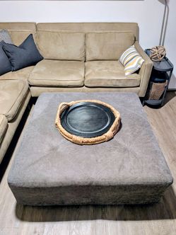 Modern Ottoman Upholstered in Warm-Gray Fabric
