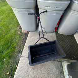 Lawn and fertilizer spreader for evenly distributing grass seed, fertilizer, ice melt
