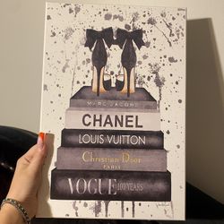 Black, Gold, & White Designer Books & Women’s Heels Wall Art Poster