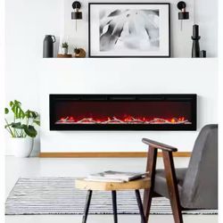 72 in. Wall Mount and Recessed Electric Fireplace in Black 