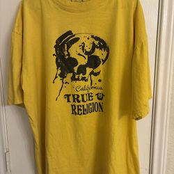 True Religion California Skull Graphic Tee Vintage Y2K Streetwear XXL Yellow