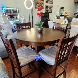 Dining Set 5 Pc Counter Height Dark Rosy Brown Finish. New Especial Price 