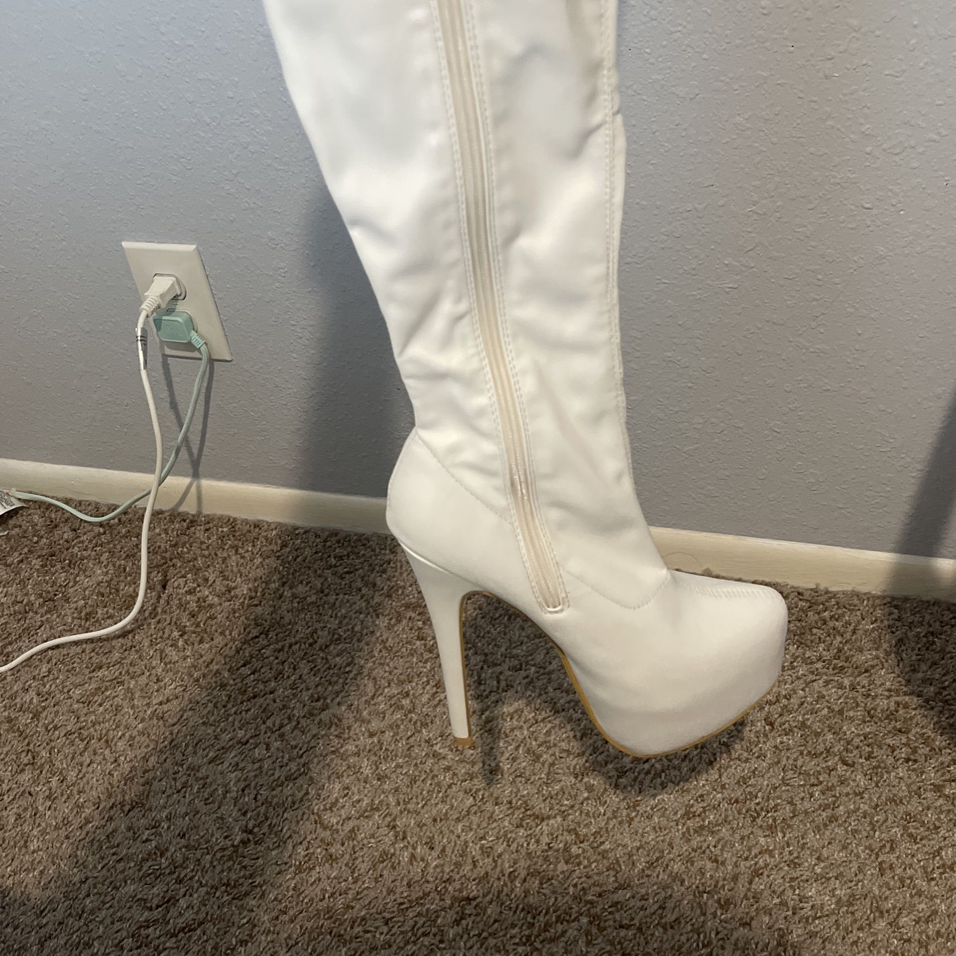 White Stripper Boots Size 5