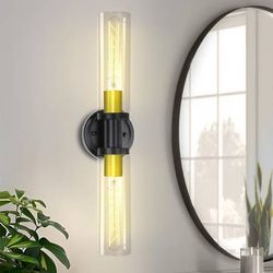 Bathroom Vanity Lights Over Mirror, Black and Gold Wall Light Fixtures with Clear Glass Shade, Indoor Sconces Wall Lighting for Bedroom, Living Room, 