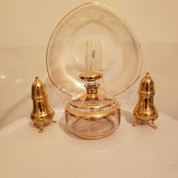 5 PC CRYSTAL & BRASS SET
