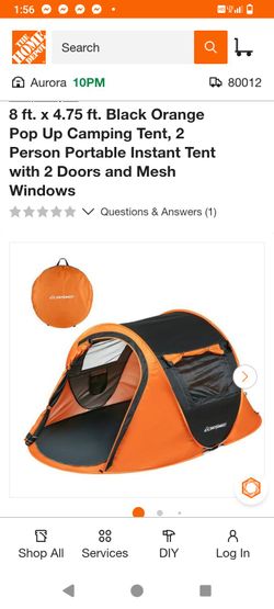 Black Orange Pop Up Camping Tent, 2 Person Portable Instant Tent