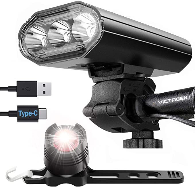 VICTAGEN Bike Lights Front and Back: 2021 New Rechargeable MTB Bicycle Headlights-Tailing Light Set, USB C Waterproof LED Night Riding Lighting Access