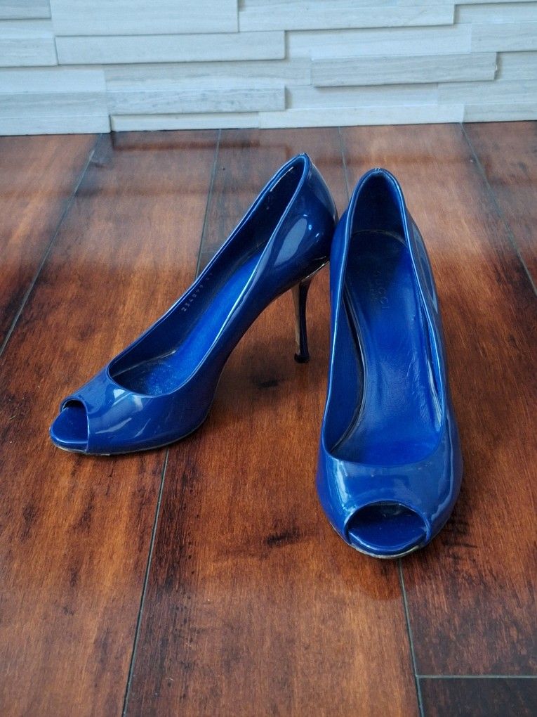 Gucci Blue Peep Toe Heels Size EU 37 US 6.5/7
