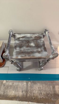 Distressed Wood Side Table with Carved Detail
