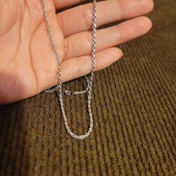 Couple's Matching Chains Italy 925 Solid Sterling Silver Rhodium Finish Rope His & Hers/Stacking 20" & 22" Cadenas Plata 925 con Rodio Set 20" & 22"