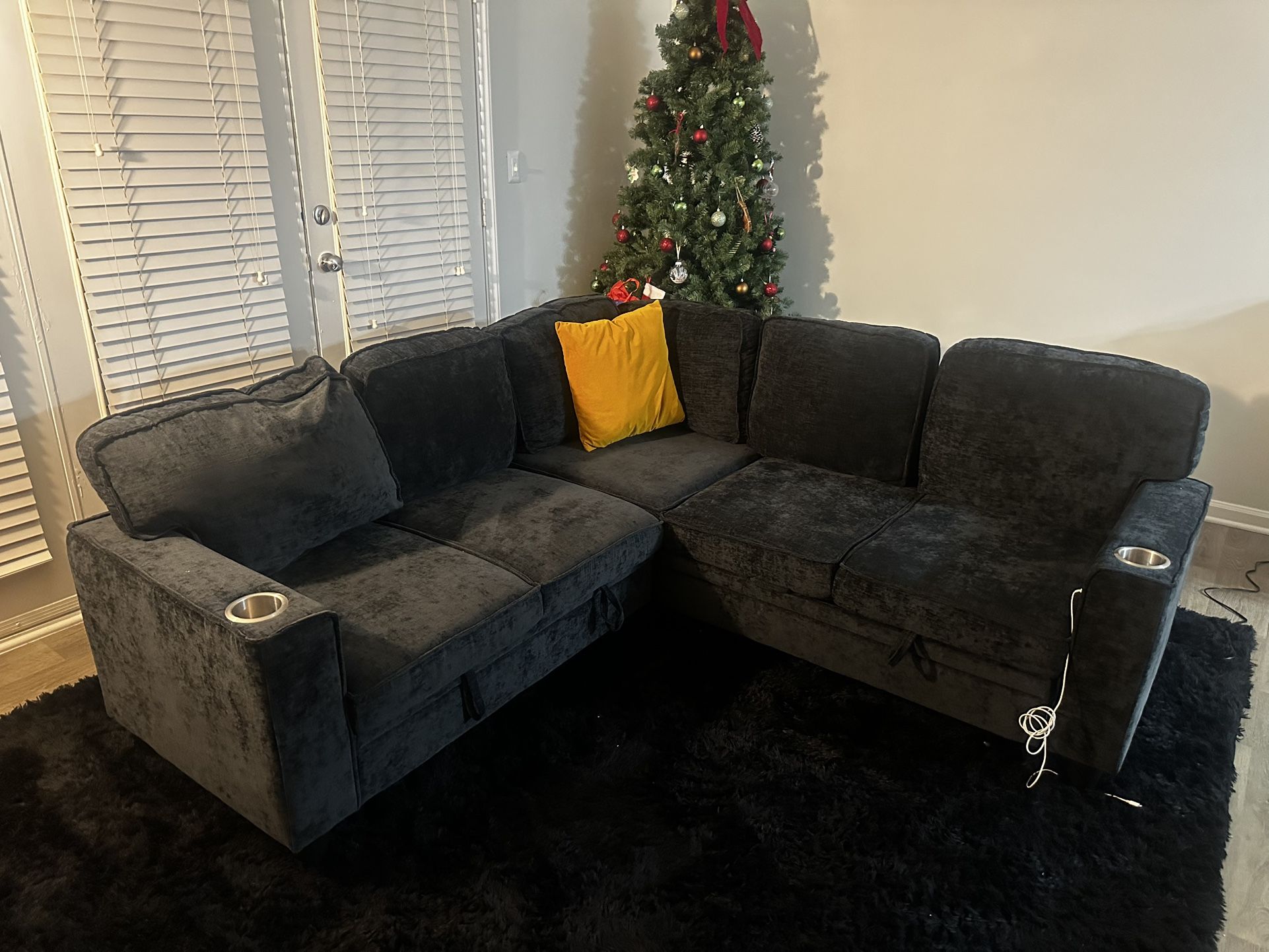 L-Shaped Pull Out Sleeper Sofa Bed with Storage - Dark GreyCh