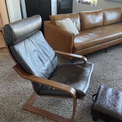 IKEA leather Brown Chair W/ottoman 