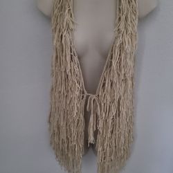 Crocheted Fringe Hippie Bohemian Vest Tie W Tassels  One Size