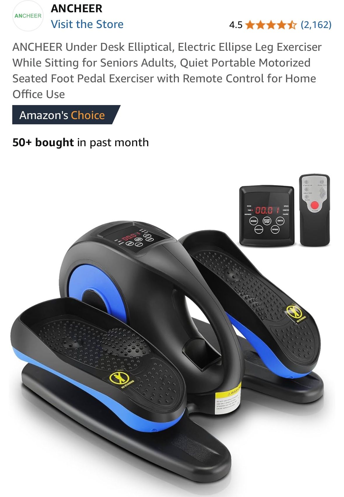 ANCHEER Under Desk Elliptical, Electric Ellipse Leg Exerciser While Sitting for Seniors Adults, Quiet Portable Motorized Seated Foot Pedal Exerciser w