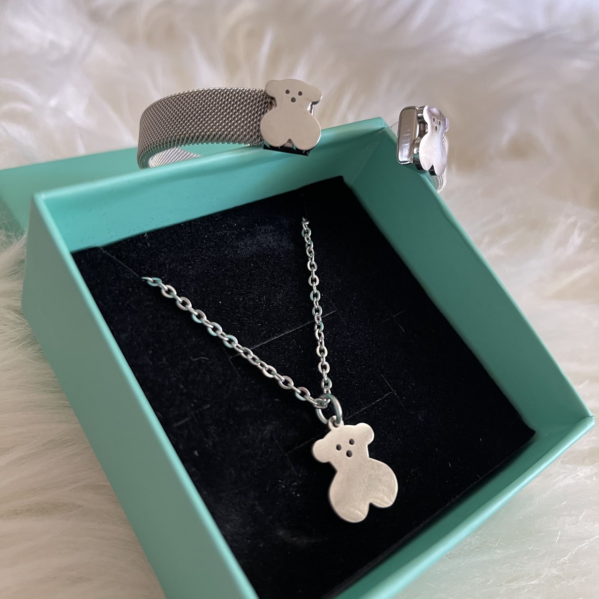 TOUS Teddy Bear Set Necklace Bracelet