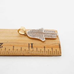 Womens 10K Yellow Gold Hamsa Charm Pendant with White CZ Stones #23244