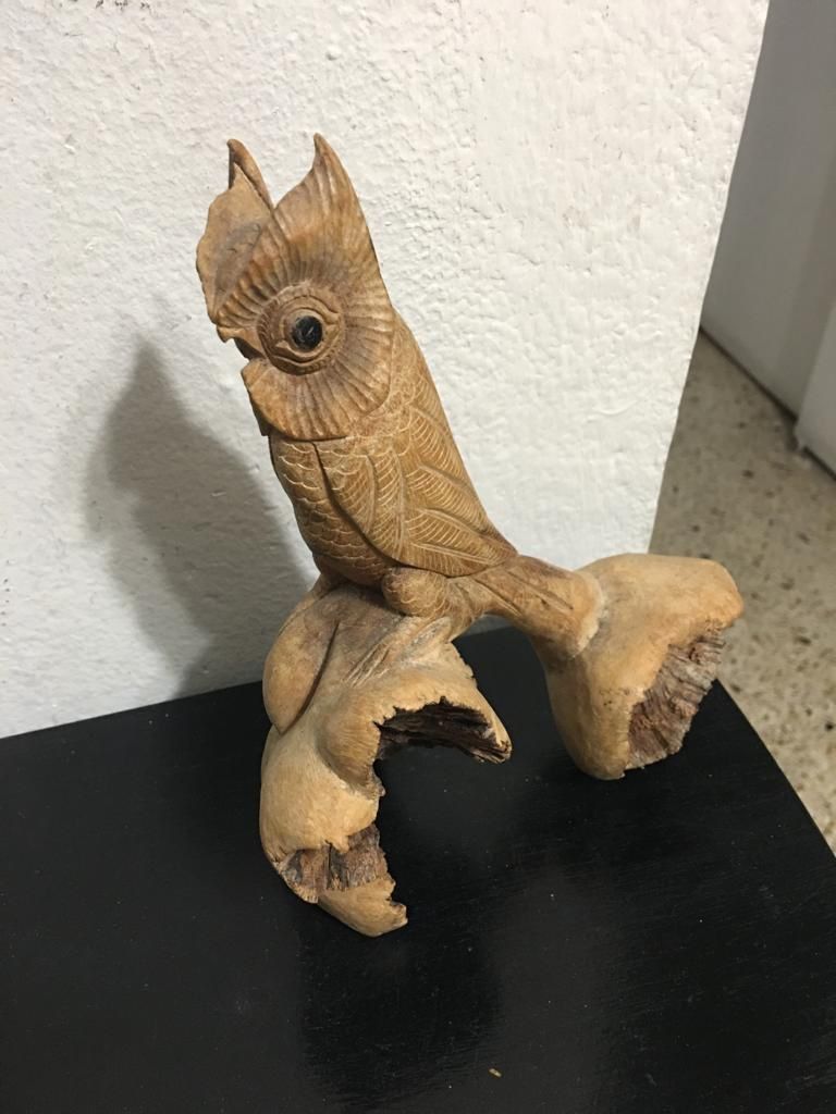 Adorno Antiguo Lechuza Madera Tallada