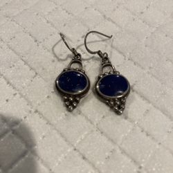 Beautiful Vintage Navajo Sterling Silver and Denim Purple Lapis Turquoise Earrings 