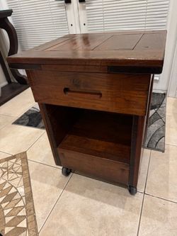 Rustic Solid Wood Rolling Storage Cart with Drawer and Shelf