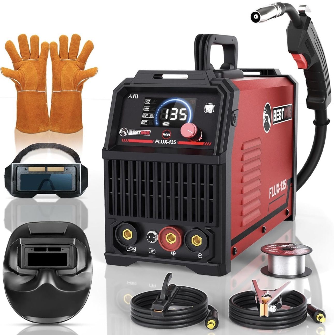 BESTMIG 135A MIG Welder - 3-in-1 Flux Core Welder, MIG/Lift TIG/Stick Welding Machine