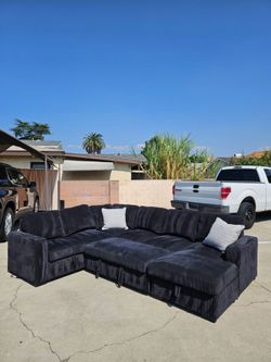 Black Corduroy Sectional Sofa Sleeper 💥 Free Delivery 💥