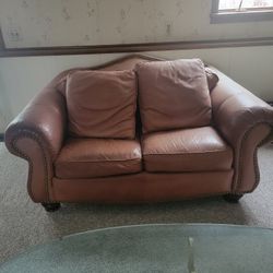 Brown Leather Loveseat 